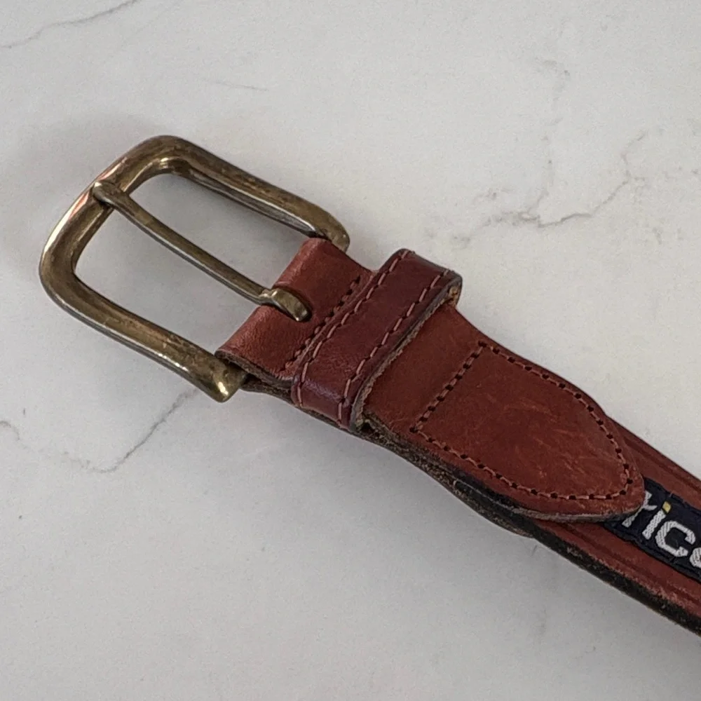 Nautica‎ Leather Belt with Brass Buckle and Flag Designs